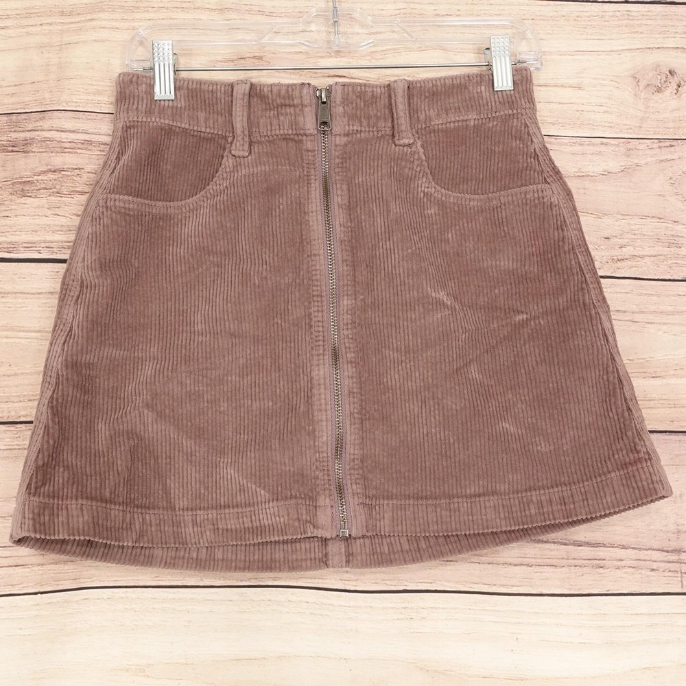 American Eagle Outfitters Skirt Womens 2 Pink Corduroy A-Line Short Zip Pockets
